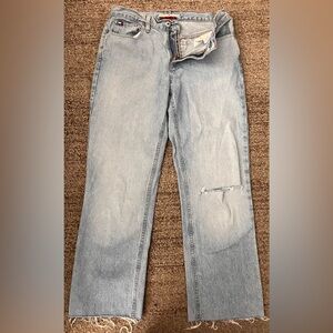 Vintage Tommy Hilfiger Light Blue Straight Leg Jeans with Knee Distress